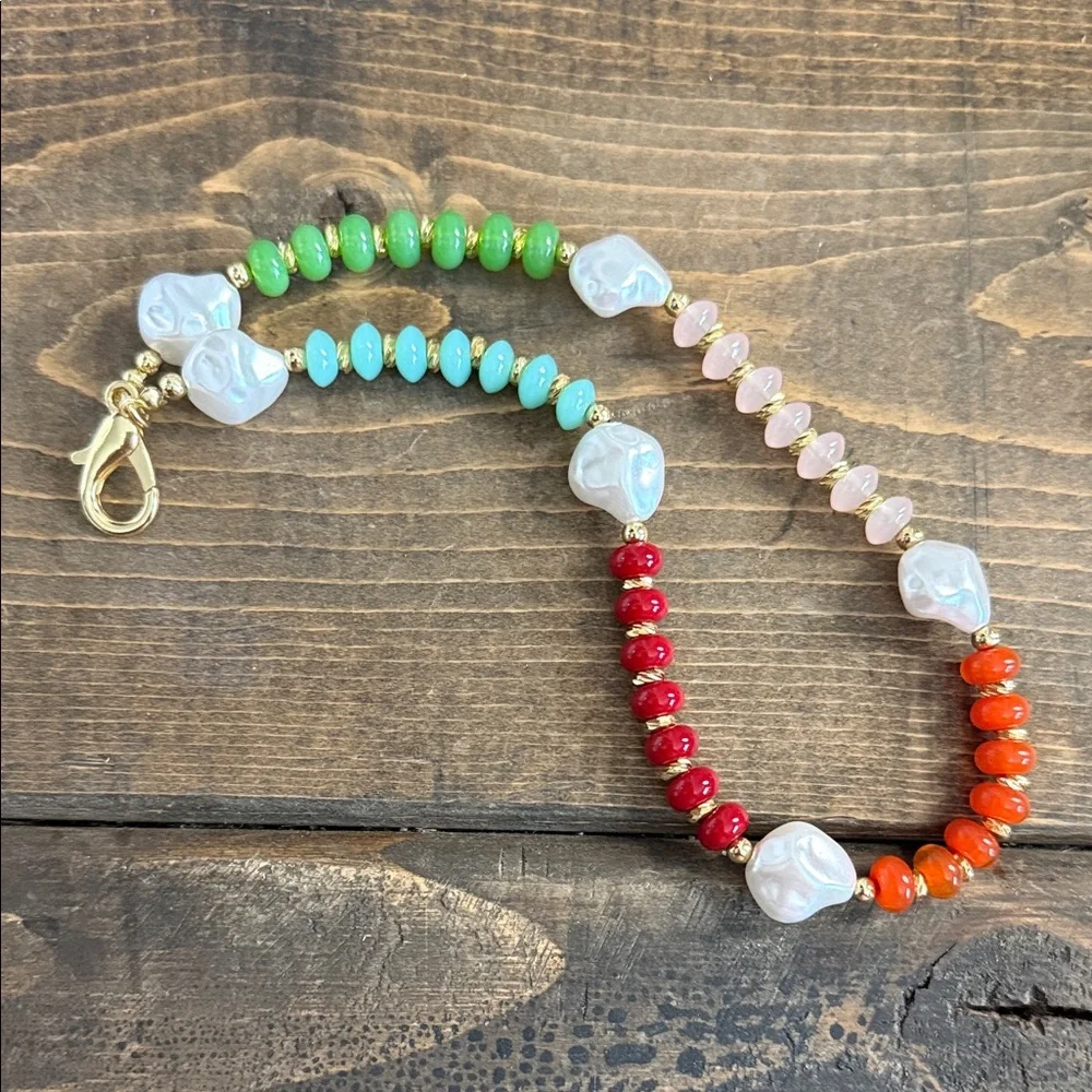 Boho Beaded Faux Pearl Accent Cell Phone Wristlet